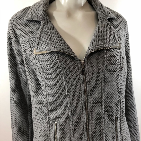 Alfani Womens Moto Jacket Plus Size 0X Gray Zip - Picture 2 of 6